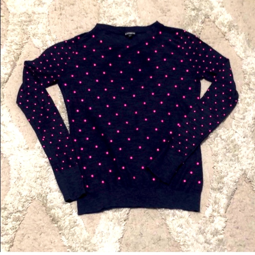Women's Navy and Pink Polka Dot Sweater